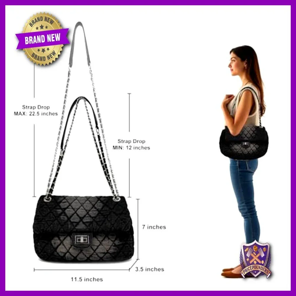 Quilted Denim Hobo Bag Vintage Y2K Crossbody Shoulder Tote Flap Closure - Picture 6 of 7